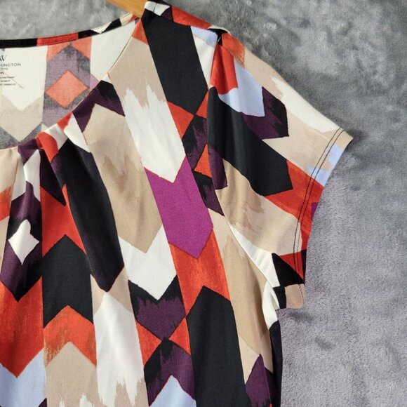 Worthington Womens Petite L Geometric Print Short Sleeve Top Multicolor Workwear - Picture 3 of 8